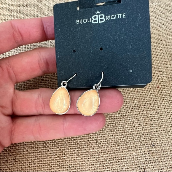 Pink swirl silver tone pear faux stone drop dangle earrings simple minimal light - Picture 1 of 4